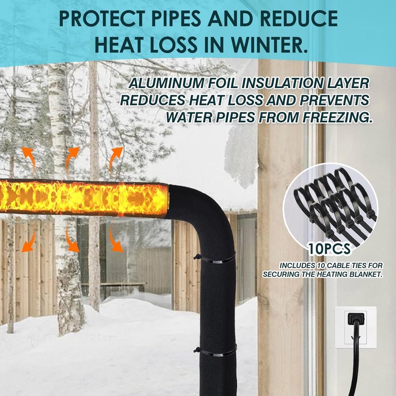Lecritque Water Pipe Heat Blanket 78.7” x 6.3” with 4.9 ft Power Cord, 110V, Max Temp 65˚, Aluminum Foil Freeze for Metal & Plastic Pipes Freeze Protection - Image 3